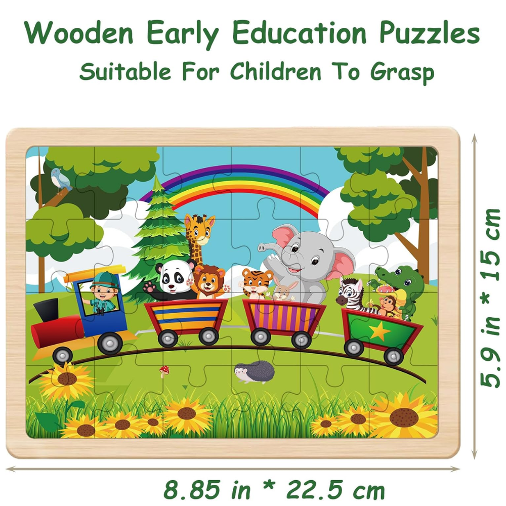 4-Pack Wooden Jigsaw Puzzles for Kids Ages 3-5, Dinosaur, Ocean, Zoo & Space Themes