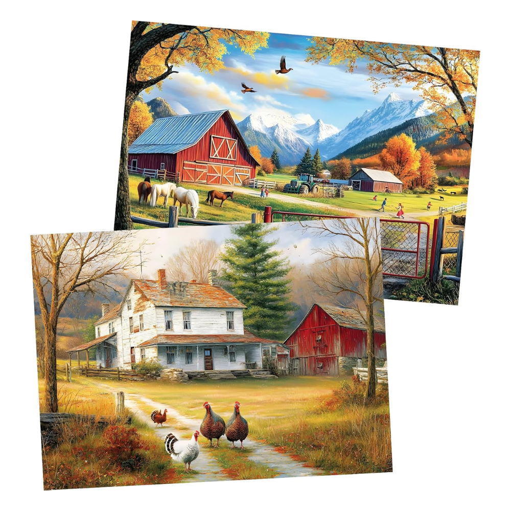 2-Pack 300-Piece Jigsaw Puzzles for Adults, Autumn Farm & Countryside Themes