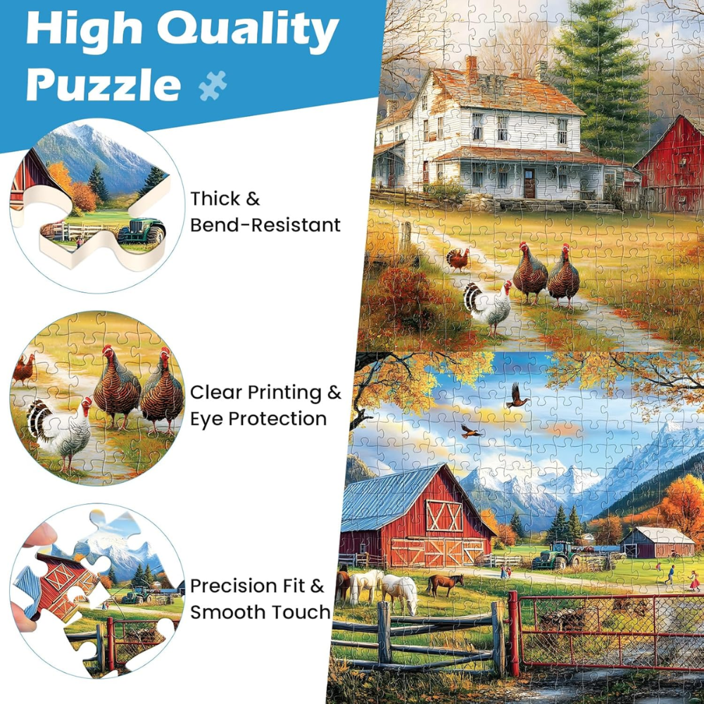 2-Pack 300-Piece Jigsaw Puzzles for Adults, Autumn Farm & Countryside Themes