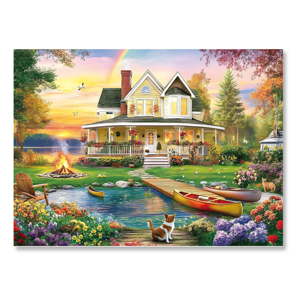 300-Piece Jigsaw Puzzle for Adults, Lakeside Villa & Garden Theme