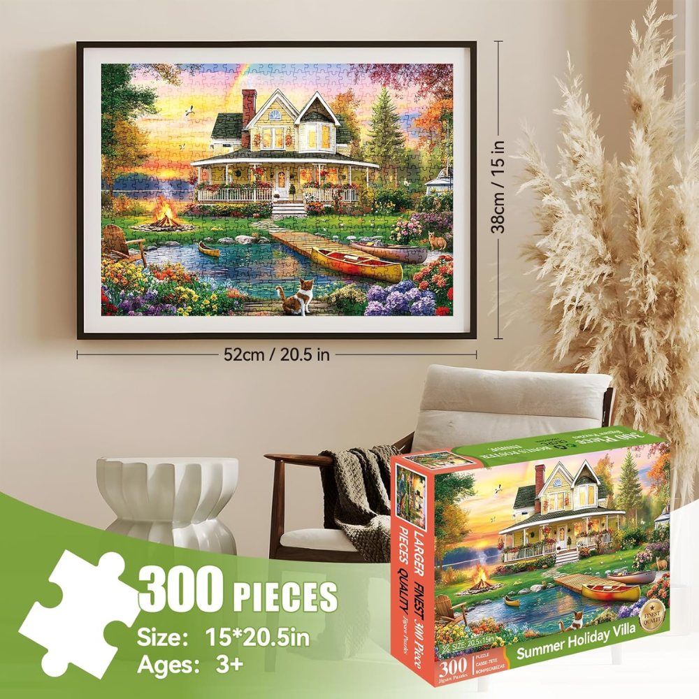 300-Piece Jigsaw Puzzle for Adults, Lakeside Villa & Garden Theme