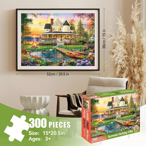 300-Piece Jigsaw Puzzle for Adults, Lakeside Villa & Garden Theme