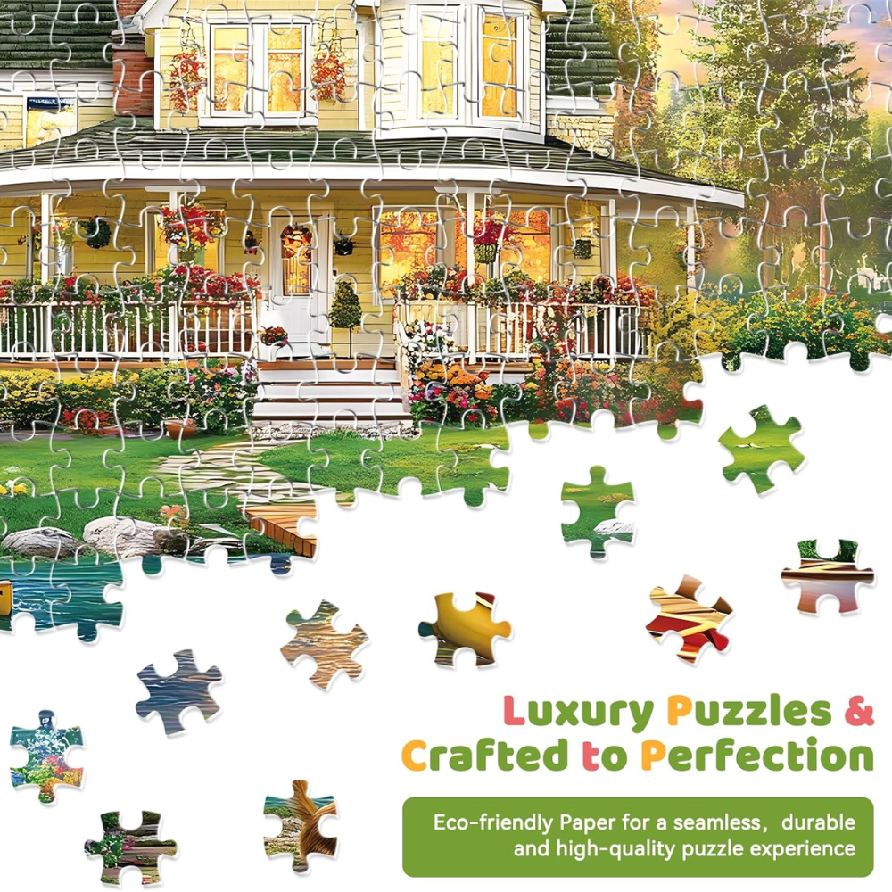300-Piece Jigsaw Puzzle for Adults, Lakeside Villa & Garden Theme