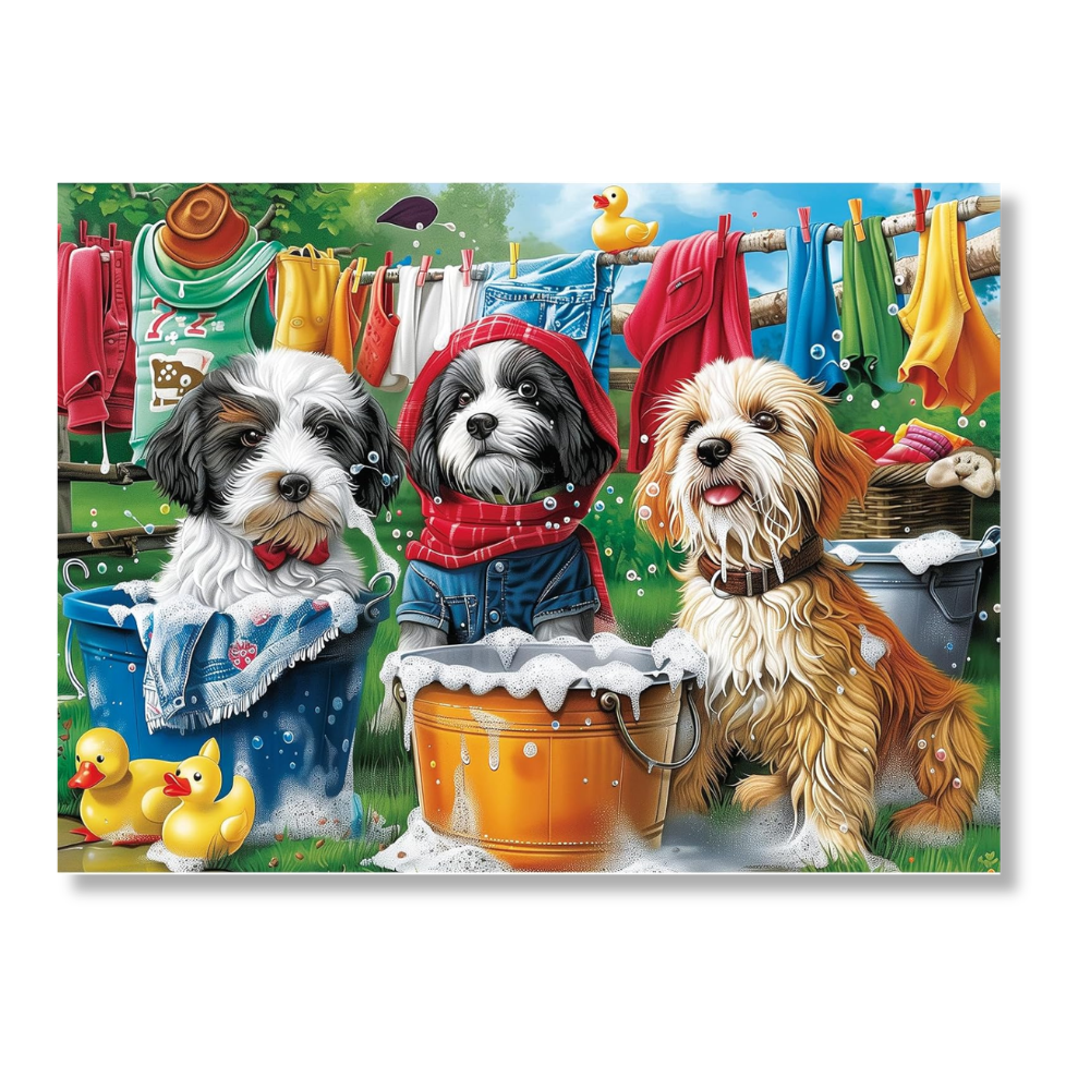 300-Piece Jigsaw Puzzle for Adults, Cute Puppies Doing Laundry Theme