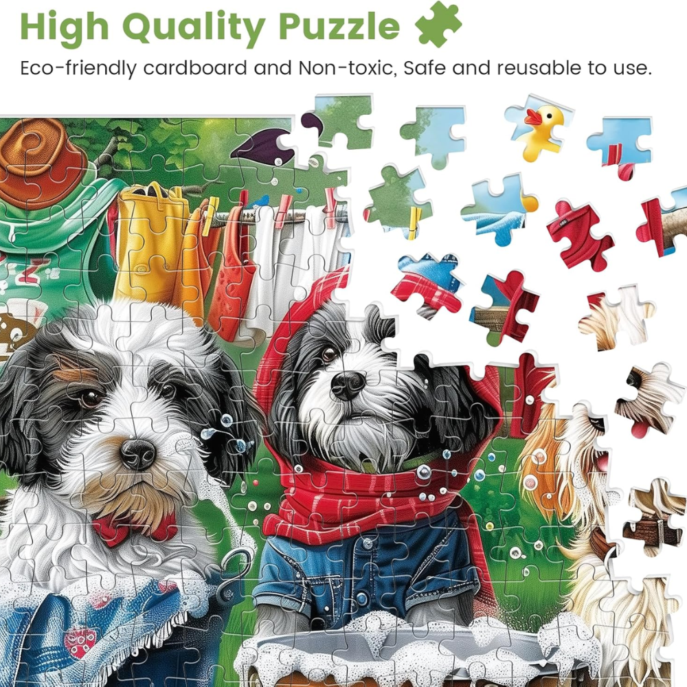 300-Piece Jigsaw Puzzle for Adults, Cute Puppies Doing Laundry Theme