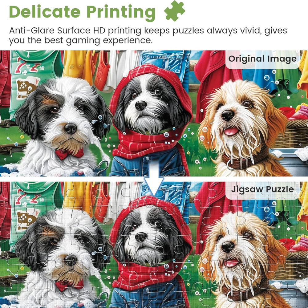 300-Piece Jigsaw Puzzle for Adults, Cute Puppies Doing Laundry Theme