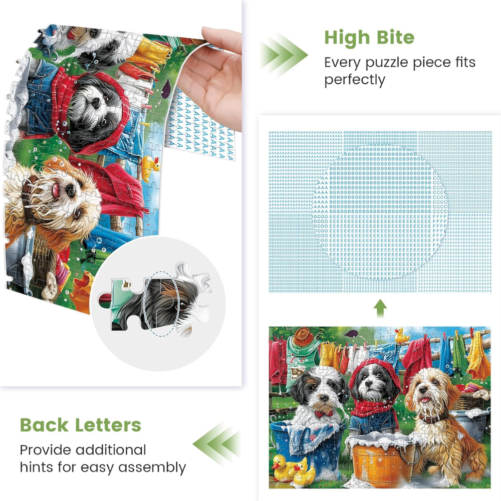 300-Piece Jigsaw Puzzle for Adults, Cute Puppies Doing Laundry Theme