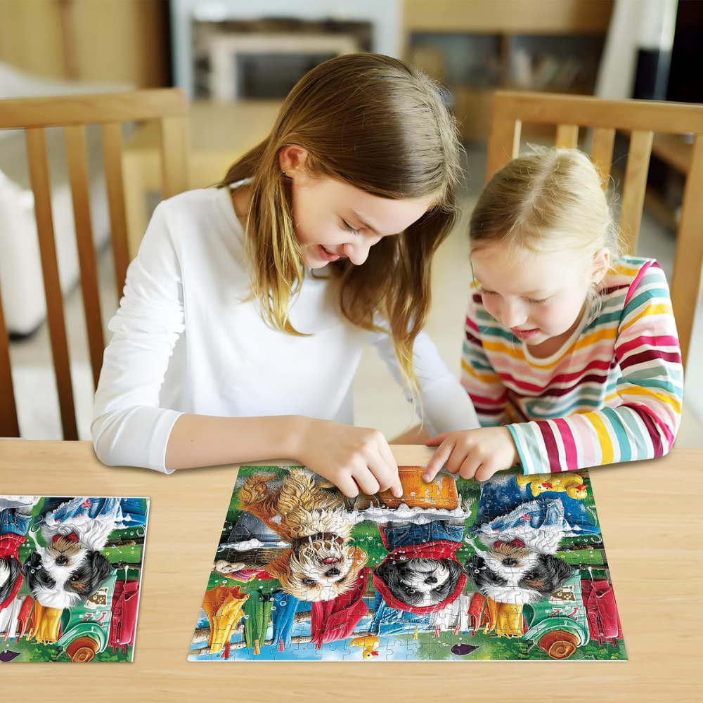 300-Piece Jigsaw Puzzle for Adults, Cute Puppies Doing Laundry Theme